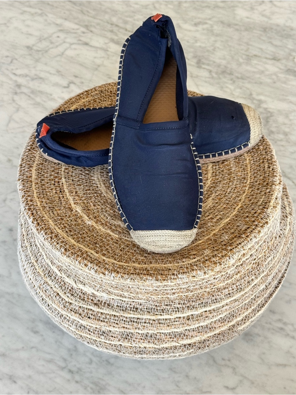 Seastar Beachwear Navy Espadrille Slip-On Flats with Orange Tabs - Men’s Size 9